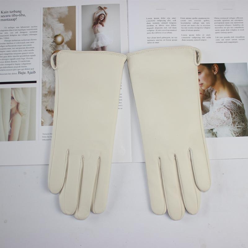 Ladies Sheepskin Gloves Classic Solid Color Versatile Leather Spring Knit Lining Cycling Driving Gloves Autumn