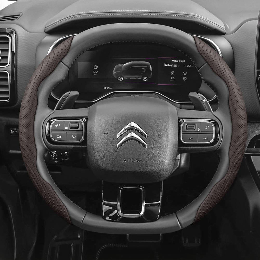 Suitable for Citroen Breathable Leather Steering Wheel Cover with Segmented Quick-Release Design, Non-Slip and Durable, for Models Such as C3, C4 X, B