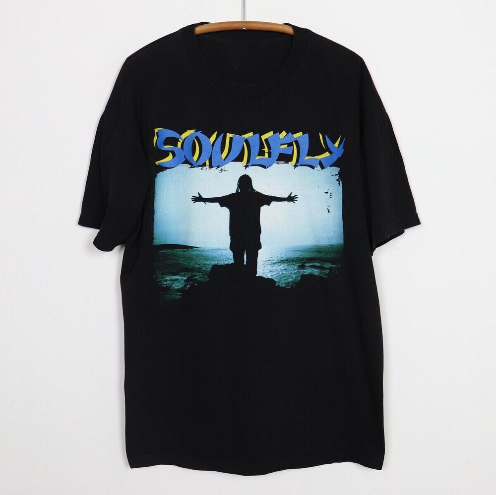 Винтажная черная хлопковая футболка Soulfly с коротким рукавом 1998 года, унисекс, все размеры M