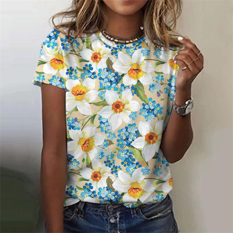 Футболка с 3D-принтом и красочными цветами для женщин — фото 3