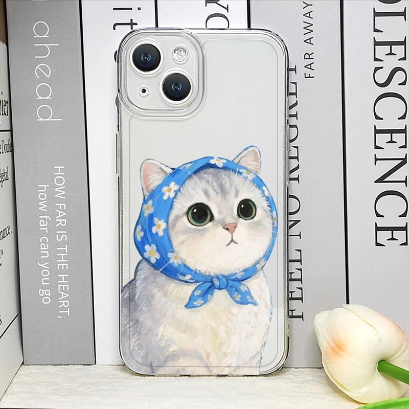 Cartoon Oil Painting Animal Cat Transparent Phone Case for IPhone 17 Pro Max 16 15 11 12 14 13 Mini 7 8 Plus X XS XR Soft Cover