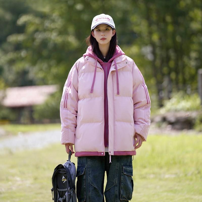 Striped Contrast Color Fake Two-piece Hooded Down Cotton Coat for Women Winter New Cotton Coat Thickened Cotton Jacket