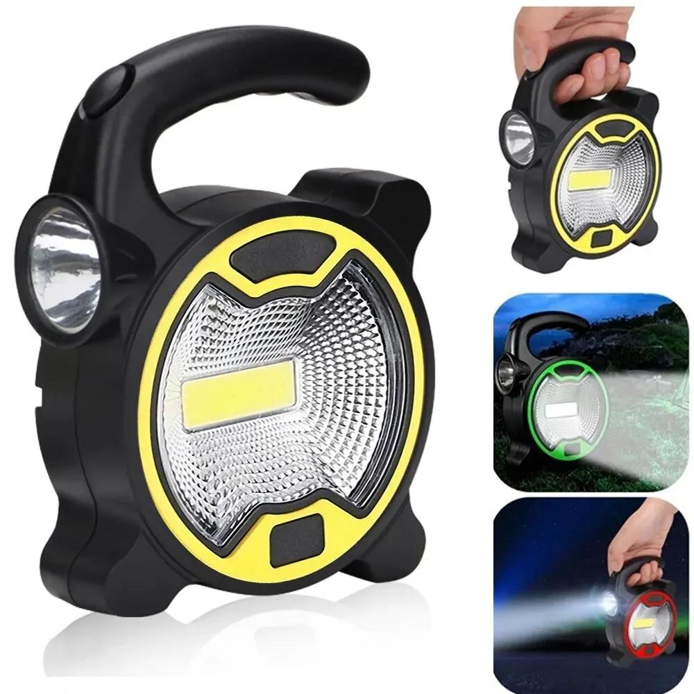 Portable Battery COB LED Work Light - Hand Flashlight for Outdoor Tent Camping (Handle Included, Battery Not Included)