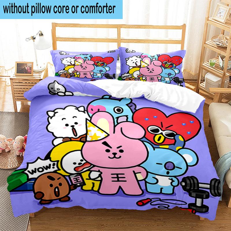 3PCS K-pop Cartoon Friends 3pcs Bedding,Including 3PCS Duvet Cover And 2pcs Pillowcases Perfect for Christmas,Ideal for Bedroom, Dormitory