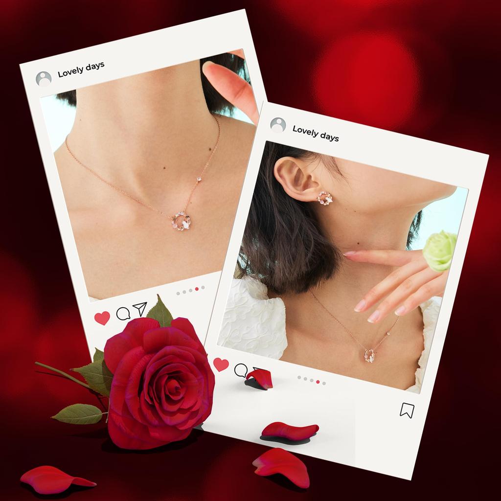 Earrings Necklace 2 Piece Set Hoop Cat Cherry Blossom Motif October Birthstone Eye Metal Hypoallergenic Pink Gold Cute Flower Accessories Birthday