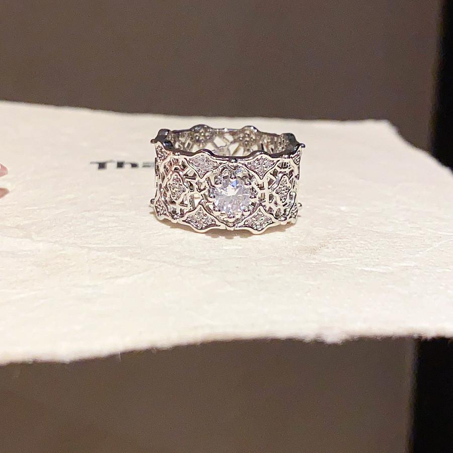 No Ip Title Fashion Zircon Mesh Wide Band Ring For Women Trendy Hand Jewelry