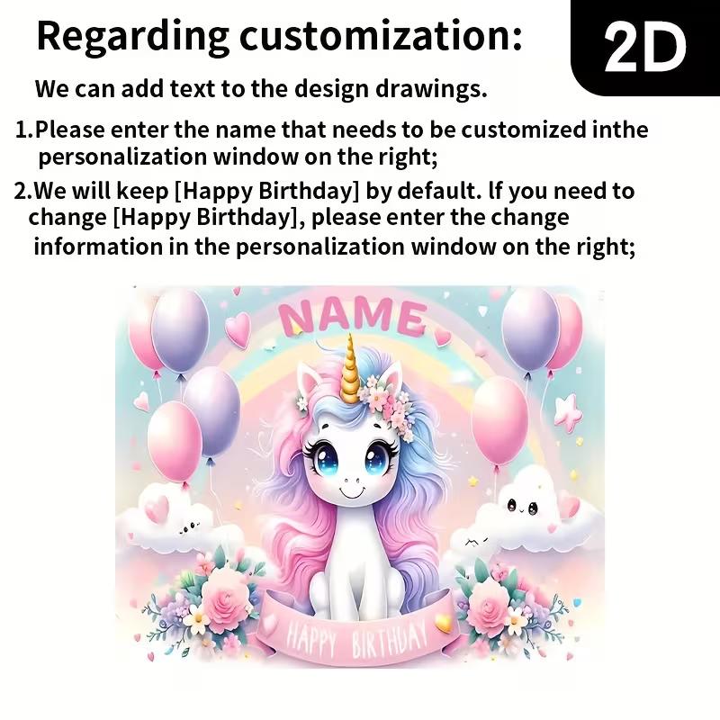 2D Pastel Unicorn Birthday Backdrop, Customizable Kids Party Background