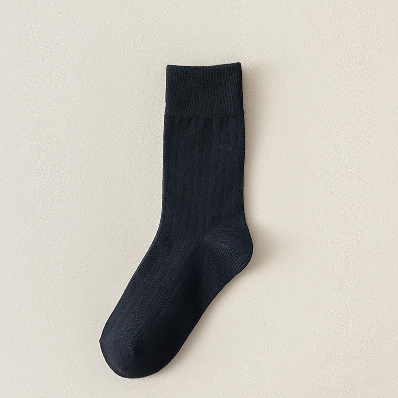 Girls Draw A Pair of Spring and Autumn Socks, Pile Up Socks, School Style, Retro Solid Color Long Socks, Vertical Striped Mid-calf Socks