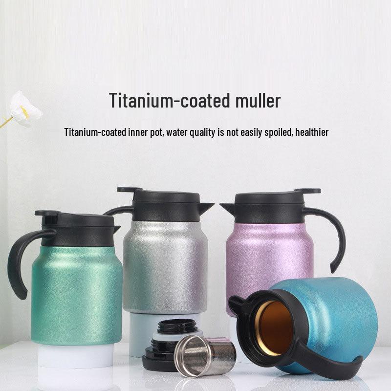 Large Capacity Titanium-Coated Stainless Steel Insulated Teapot with Portable Handle and Tea Infuser