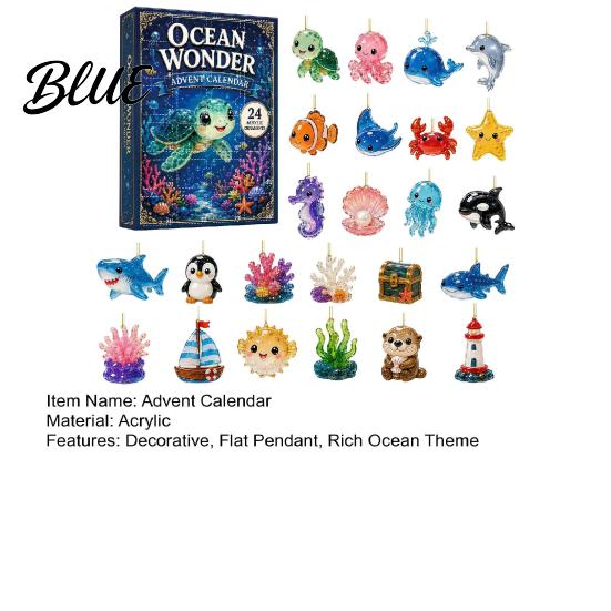 Holiday Surprise Gift Box Ocean Advent Calendars 2026 Marine Themed 24 Days Christmas Countdown Calendar Educational Toys for Kids 2D Acrylic