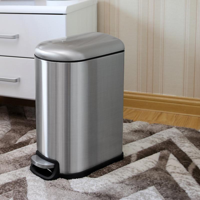

10L Fashion Stainless Steel Waste Bin - Silent Soft-Closing Foot Pedal Garbage Can for Home Living Room сірий