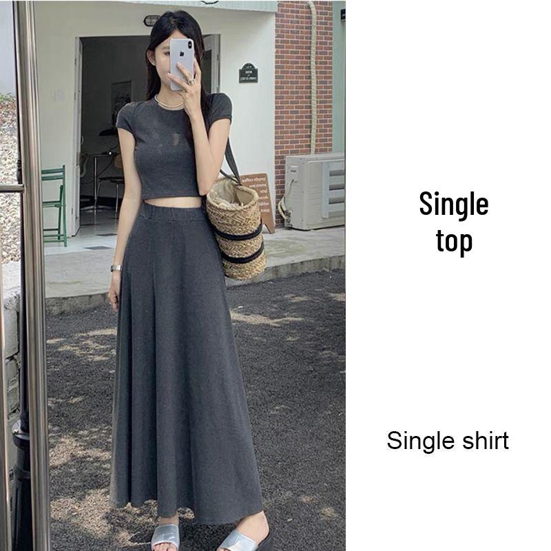 Women s 2026 Summer Slim Slimming Short Sleeve T-shirt & High Waist Long Skirt Set Small