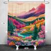 Colorful Shower Curtain for Bathroom Set Abstract Floral Mountain Forest Lake Watercolor Art Bright Natural Painting Landscape