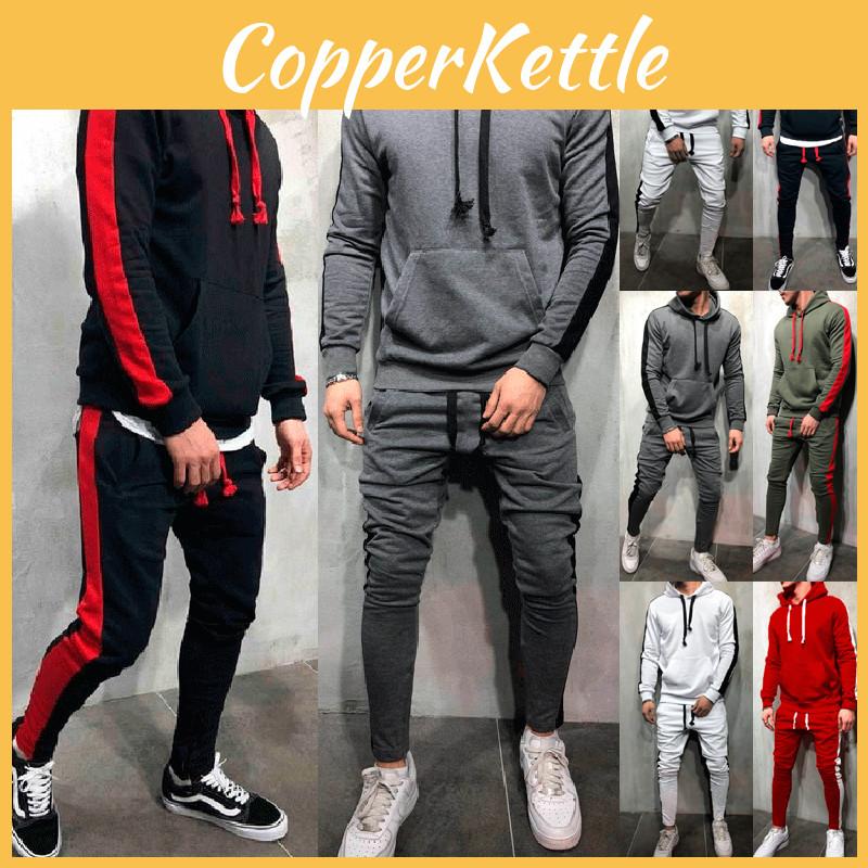 Mens Running Tracksuit Set With Hooded Jacket And Adjustable Waistline Pants For Activewear