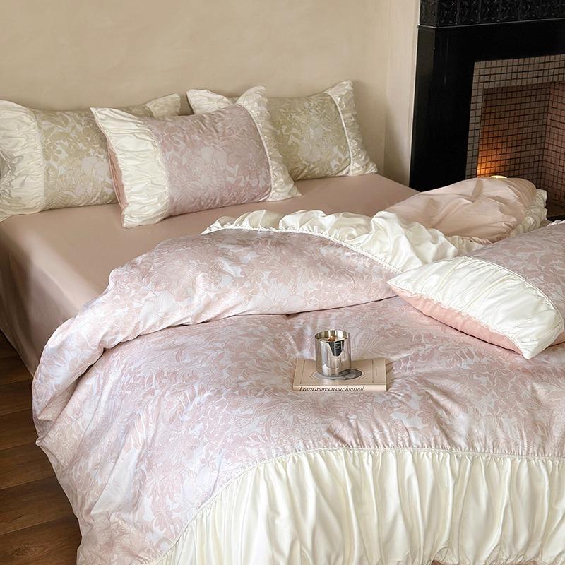 4-Piece All-Cotton Velvet Cotton Bed Cover Set - Pure Cotton Tencel Duvet Cover With Fitted Sheet