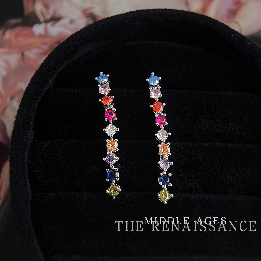 Color zircon fringed earrings light luxury fashion simple commuter earrings women