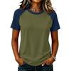 Women Casual Short Sleeve Raglan Sleeve T Shirt Crew Neck Color Block Loose Fit Lightweight Summer Top