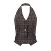 Outfitgirl Street American Style Sexy Retro Plaid Cardigan Button Halterneck Vest Crop-Top Short Top Female