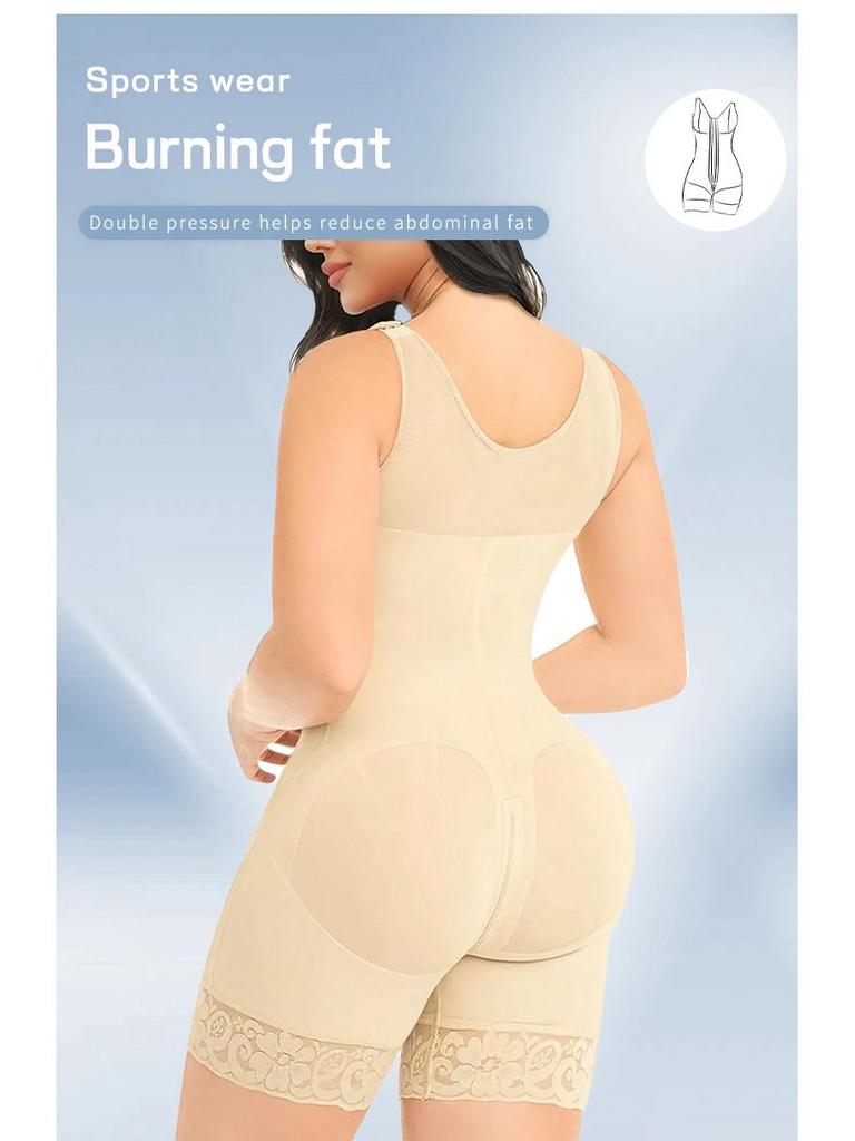 Plus Size Compression Bodysuit with Hip Lift, Abdomen Control, Row Hook, and Crotch Zipper