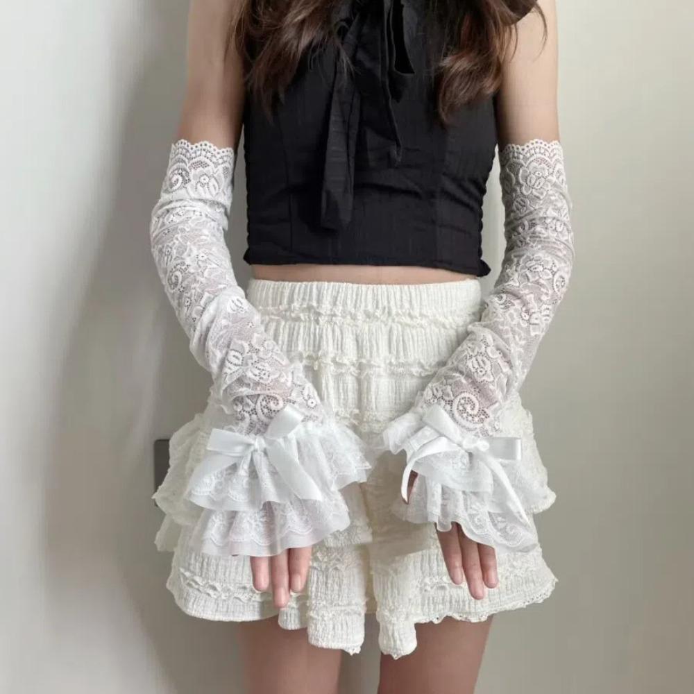 Lace Bowknot Bridal Wrist Gloves Y2K Long Gloves Graceful Womens Sleeve