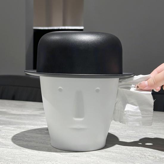 Men Head Tissue Holder Gentleman Wearing Top Hat Tissue Box Artistic Tissue Dispenser Desktop Trash Can for Home Office Living Room Bedroom