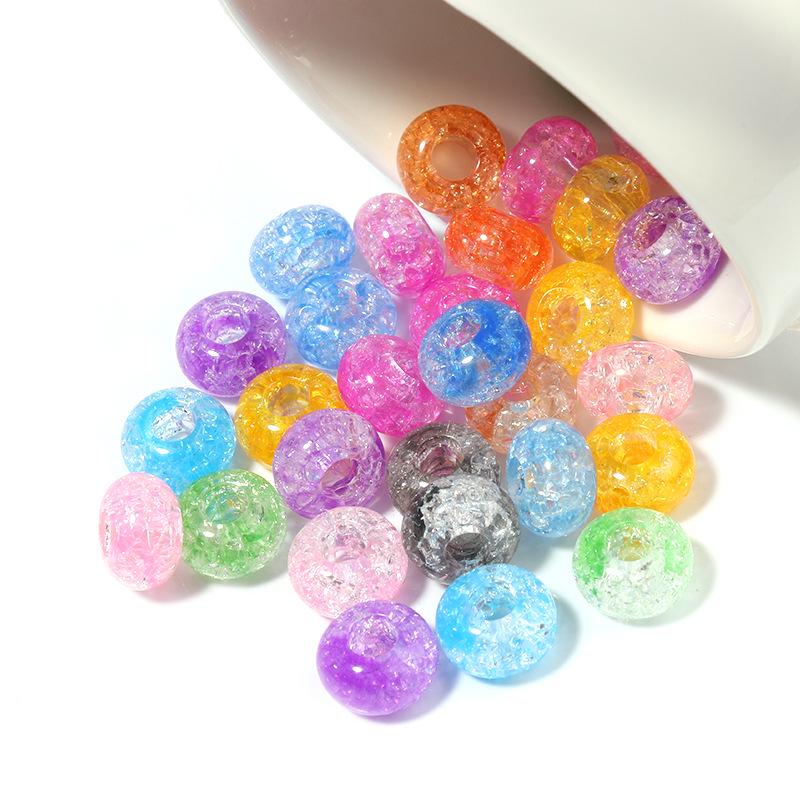 50 Acrylic Two-Color Crackle Crystal Large Hole Beads - Spring Color Spacer for DIY Bracelets