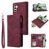 For Samsung Galaxy S25 FE Case Zipper Wallet Multiple Card Slots Leather Phone Cover with Wrist Strap