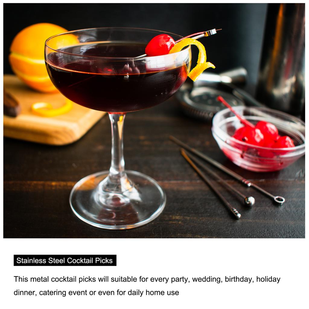 5/8pcs Metal Cocktail Picks Reusable Stainless Steel Cocktail Toothpick Ball Shape for Party Bar Drinks Appetizer Fruits 11cm