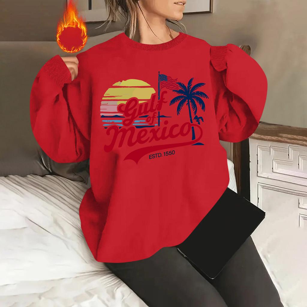 Unisex Offset Printed Round Neck Loose Long Sleeved Sweatshirt