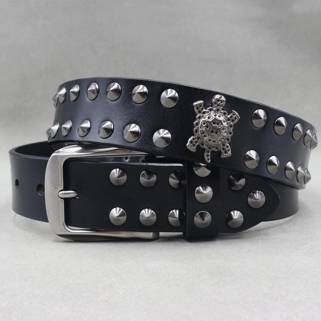 Metal Rivet Belt Luxury Designers Men Rivet Punk Belt Cow Genuine Leather Cintos Masculinos Male Women Rock Hip Hop Strap Waist