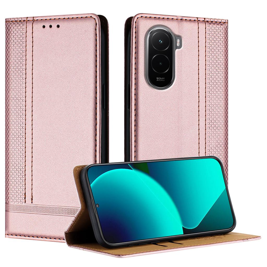 For Xiaomi Poco M7 4G (169mm) Case L-Shaped Grid Pattern Leather Stand Phone Cover with Card Slots