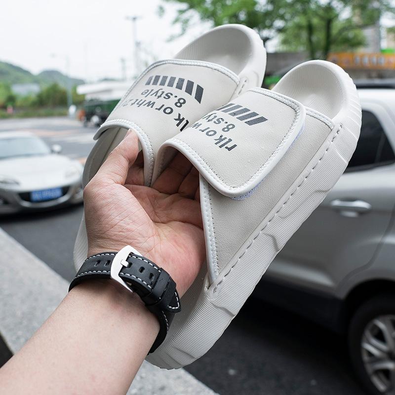 One-word Drag Men's Summer Wear Trend Casual Leather Slippers Thick-soled Non-slip Men's Beach Sandals