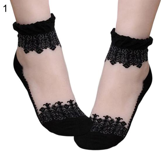 1 Pair Ultrathin Transparent Lace Elastic Short Thin Breathable Socks Women Gift