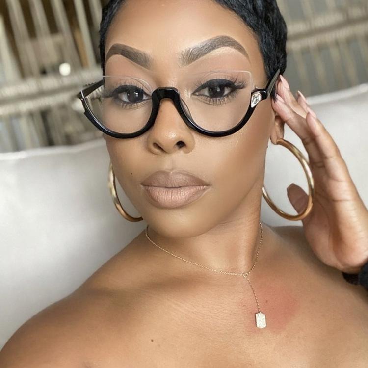 New Women's Triangle Glasses Frame Fashionable Personality Retro Classic Diamond-Embedded Semi-Frame Plain Glasses