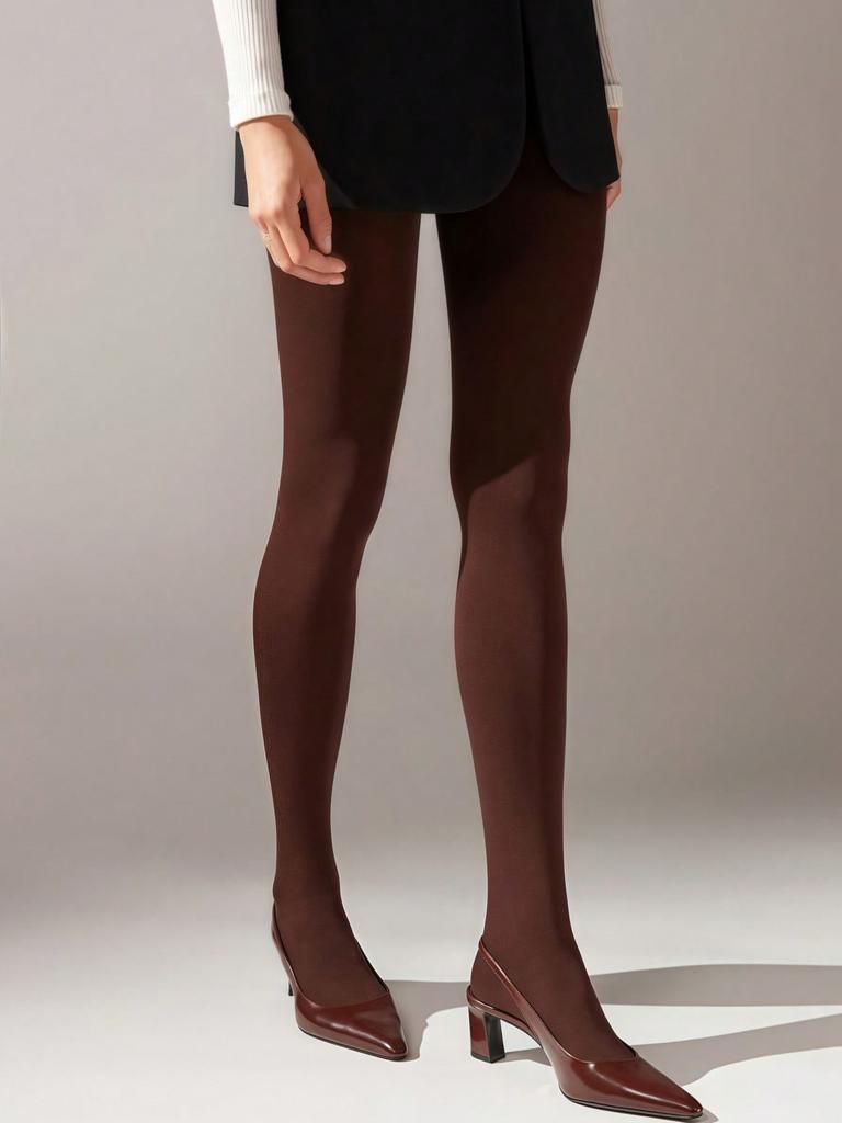 Collant in Velluto Marrone da Donna, Collant Opachi Ultra-Morbidi, Calze Elasticizzate in Nylon a Vita Alta, Leggings Modellanti per Gambe