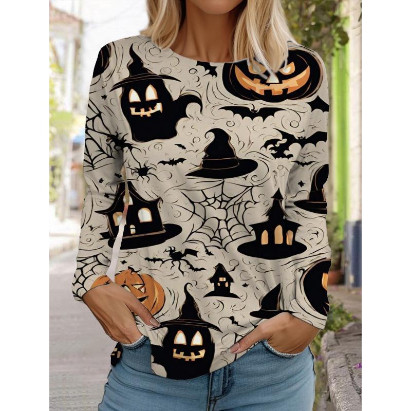 Halloween Women's Long Sleeve Cute Pumpkin Head 3D Pattern T Shirt 2024 Autumn Fashion Women's Top Harajuku Pullover Clothing