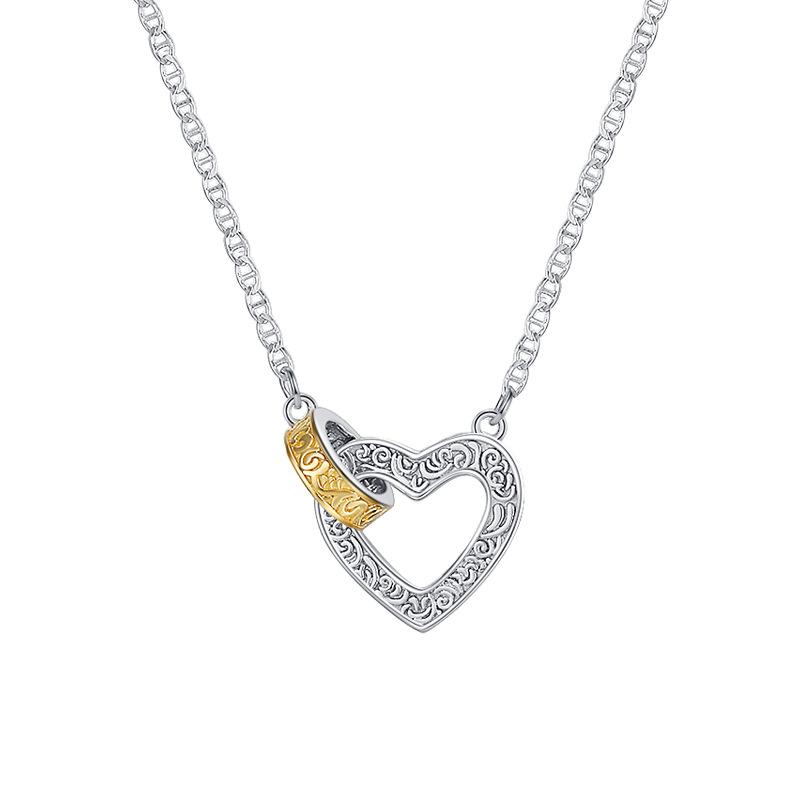 

S925 silver Tang grass pattern gold and silver color matching love ring interlocking pendant necklace niche design pig nose collarbone chain