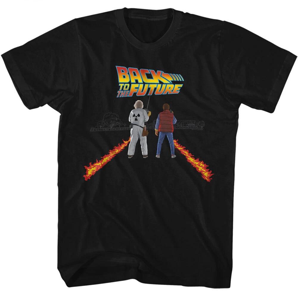 Back To The Future Doc Brown Marty McFly Delorean Fire Streaks Men s T Shirt XL