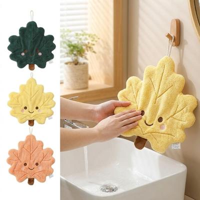 Leaves Hand Towel Absorbent Cleaning Rag Cute Hanging Towel  for Bathroom Restaurant Kitchen