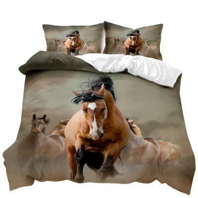 Set Copripiumino Cavalli Un Gruppo di Cavalli Marroni che Corrono Set Biancheria da Letto 3D Animale Cavallo Selvatico Dimensioni Queen King Poliestere Copripiumino