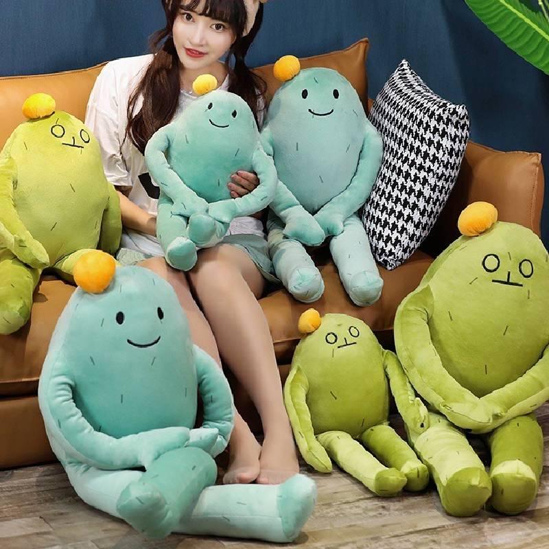 Adorable Korean Style Cactus Stuffed Toy Soft And Cuddly Plush Doll For Girls Large Size Cushion Pillow With Cute Facial Expression