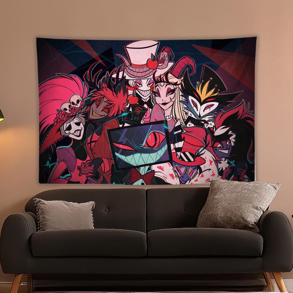 Anime Hazbin Hotel Cartoon Printed Tapestry Room Decoration Banner Hanging Room Decoration Party Decoration