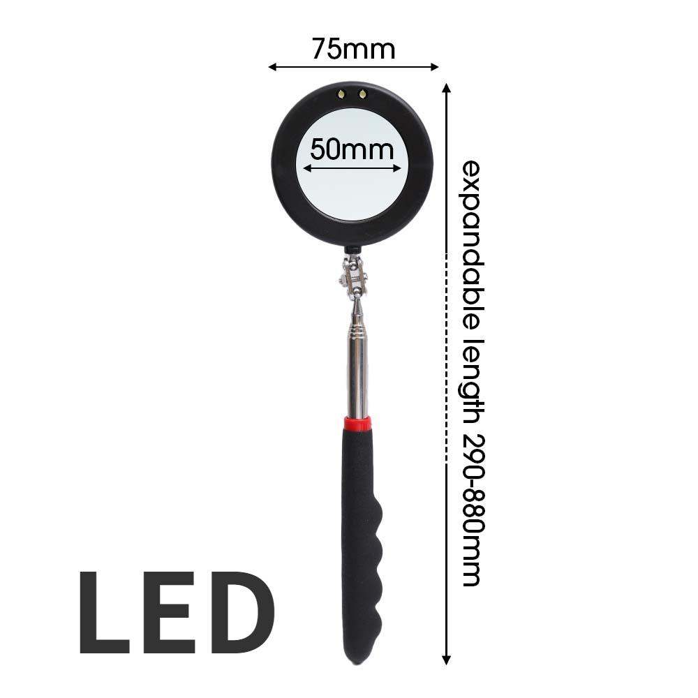 360° Inspection Mirror LED Light Telescoping Mirrors Extend Mechanic Tools Inspection Mirror Telescopic Handle Repairing Tools