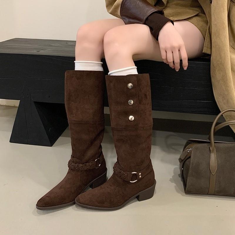 Retro Style Two Wear Folded Thick-soled Boots Women's 2025 New Autumn Fashion Thick Heel and Thin Fashion Boots