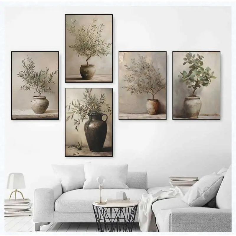 Vintage Minimalist Wall Art Italy Olive Tree In Vase Canvas Painting Poster Prints Still Life Botanical Antique Home Room Decor