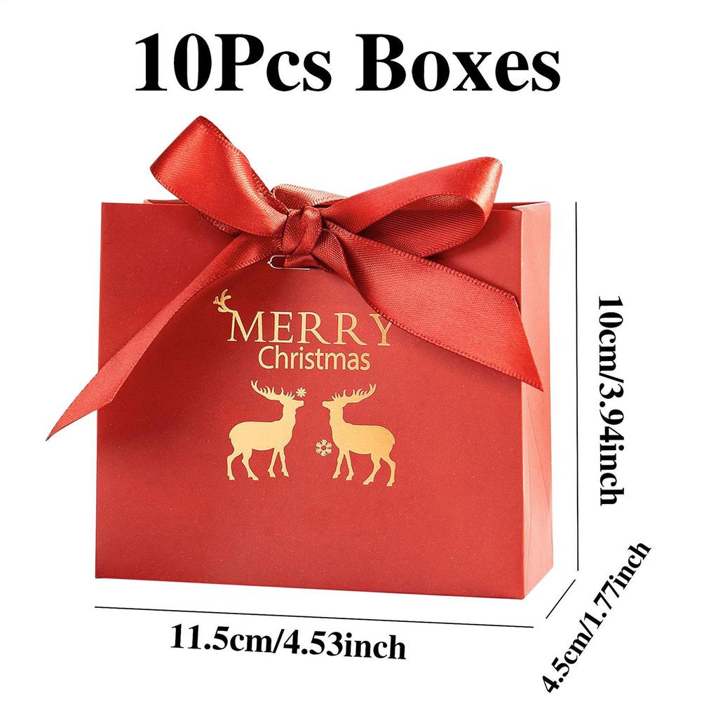 10 Pieces Christmas Ribbon Bow Stamping Gift Box Christmas Holiday Treat Bags For Sharing Festival Family Cheer Tradition Decor