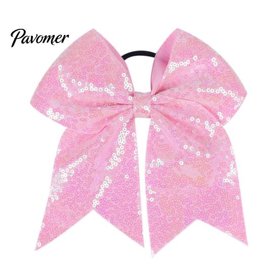 Shiny Hair Bows for Girls Sequins Bows, Elastic Tie, Large Cheerleading Stage Costume Accessories Band Ponytail Holder, Glitter Scrunchies Women Teens