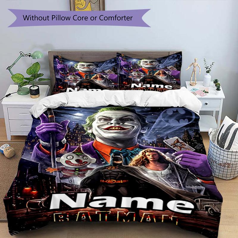 3pcs Duvet Cover Set (1*Duvet Cover + 2*Pillowcase, Without Core), Custom Name Batman Pattern Bedding Set, Home Bedroom Decor Gift