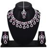 Lila Kristall-Diamant-Halskette mit Ohrringen und Maang Tikka für Damen – Schmuckset für Party, Hochzeit, Verlobung