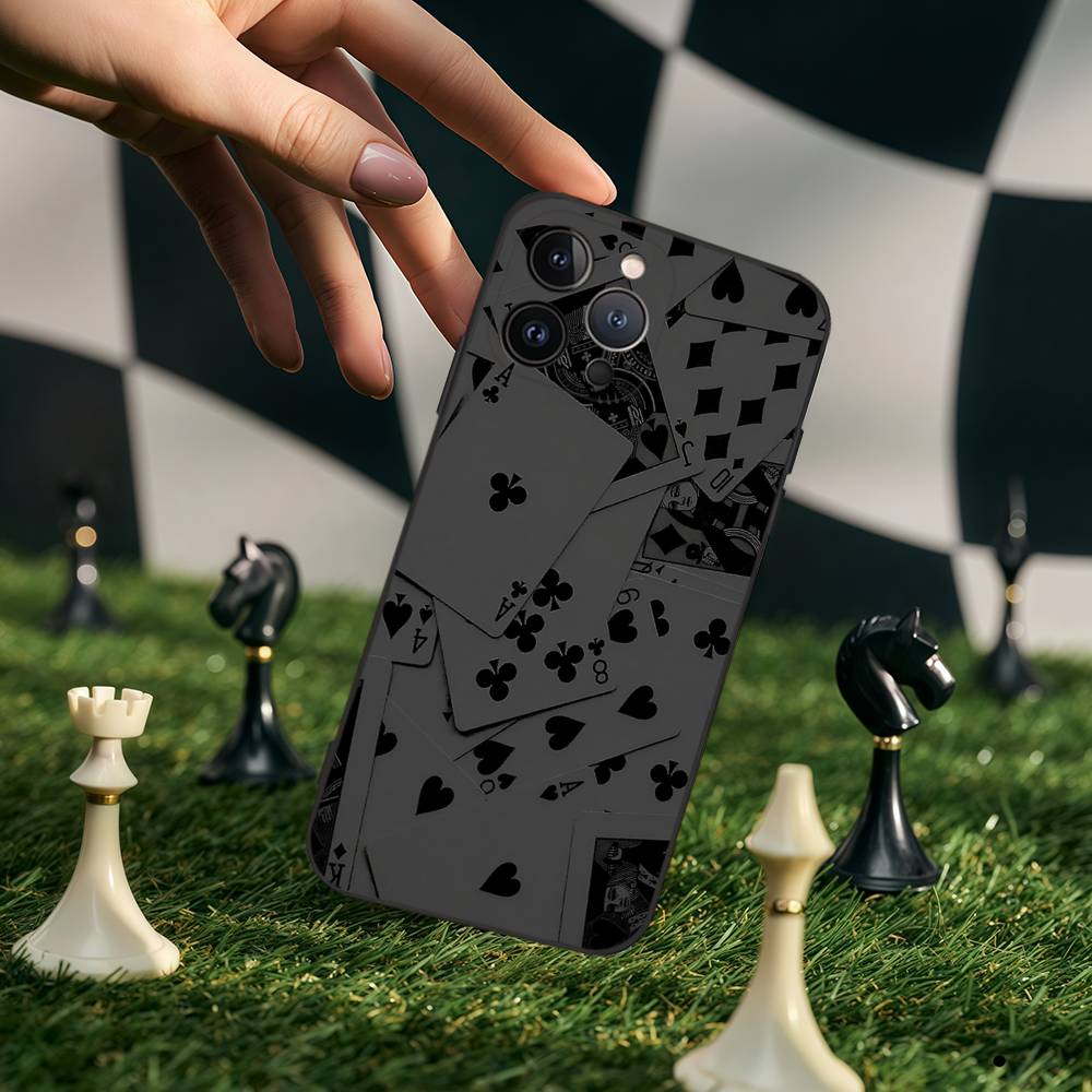 Playing Cards Phone Case For IPhone 17,16,15,14,13,12,11,Pro,Max,Plus,Soft Silicone Black Case
